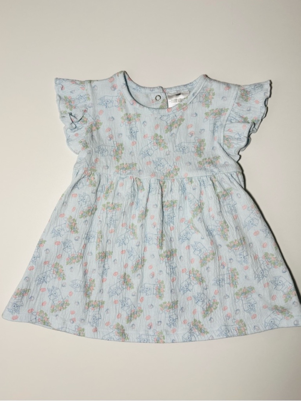 Light Blue Floral Ruffle-Sleeve Kids Dress